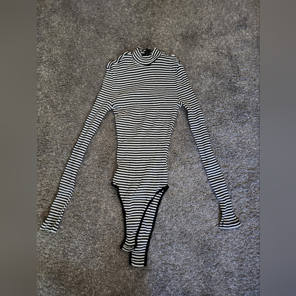 Black and white striped bodysuit sweater